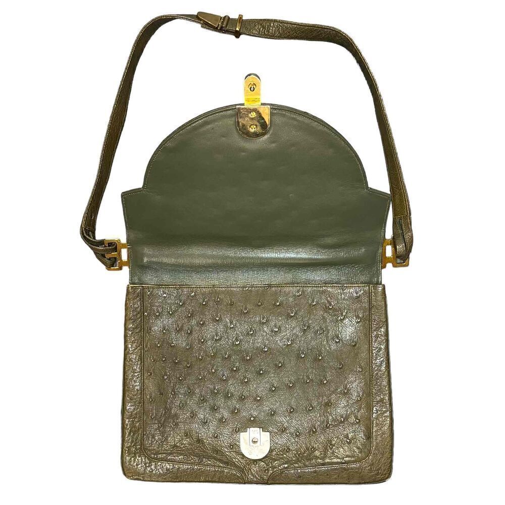 Finesse La Model 1960s Moss Green Ostrich Leather Shoulder Bag Medium - Picture 6 of 8